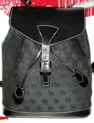 Signature Collection Black Leather & Canvas Backpack