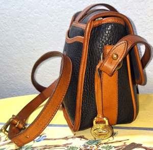 Vintage Dooney and Bourke  All-Weather Leather® Collection    Regal Black and British Tan  Equestrian Binocular Bag