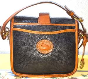 Vintage Dooney and Bourke  All-Weather Leather® Collection    Regal Black and British Tan  Equestrian Binocular Bag