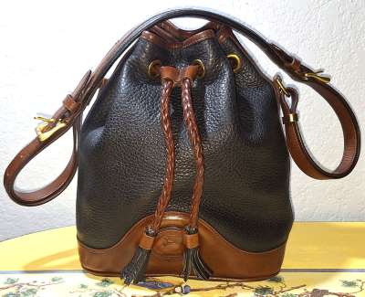 Bold Black & Cedar Brown Drawstring Bucket Bag