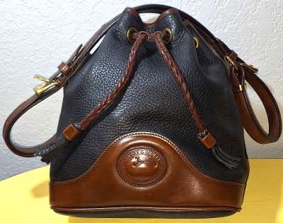 vintage dooney bourke   Dooney and Bourke  All-Weather Leather  Drawstring  Shoulder Bucket Bag  Padded Shoulder Strap