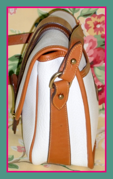 Lovely White & Tan Equestrian Binocular Dooney  Bag