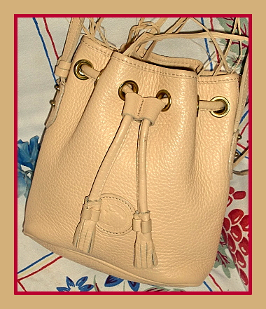 Soft Palomino Drawstring All-Weather Leather Vintage Dooney Bag!