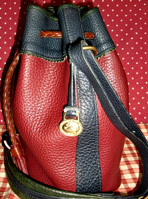 SOLD! Delightful Navy Ivy & Rouge Teton Drawstring Vintage Dooney Bourke Bag