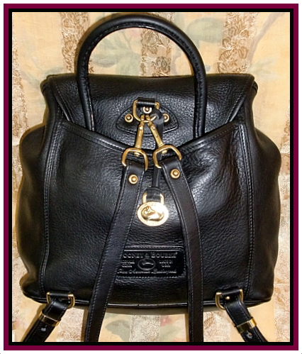 Black Vintage Dooney Leather Saddlebag Backpack