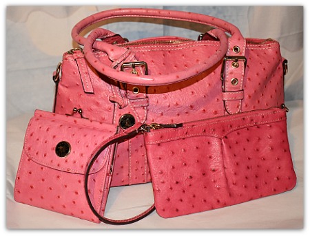 Bursting Watermelon Pink Double Buckle Ostrich Domed Satchel Set of 3