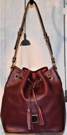 Dooney and Bourke Polyvinyl-coated Leather Saffiano Kendall Drawstring  Bucket Shoulder Bag