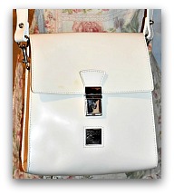 Elegant Raw Cotton White Toiny French Leather Dooney Flap Shoulder Bag