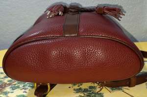 Vintage Dooney Bourke All-Weather Leather  Rouge and British Tan Drawstring Back Pack 