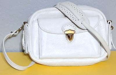 Marshmallow Creamy White Vintage Dooney Kilty Leather Crossbody Shoulder Bag