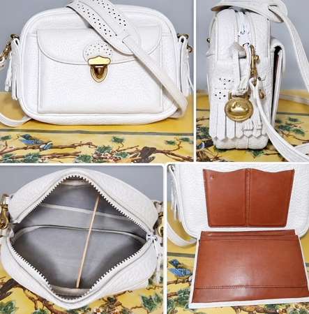 Marshmallow Creamy White Vintage Dooney Kilty Leather Crossbody Shoulder Bag Marshmallow Creamy White Vintage Dooney Kilty Leather Crossbody Shoulder Bag