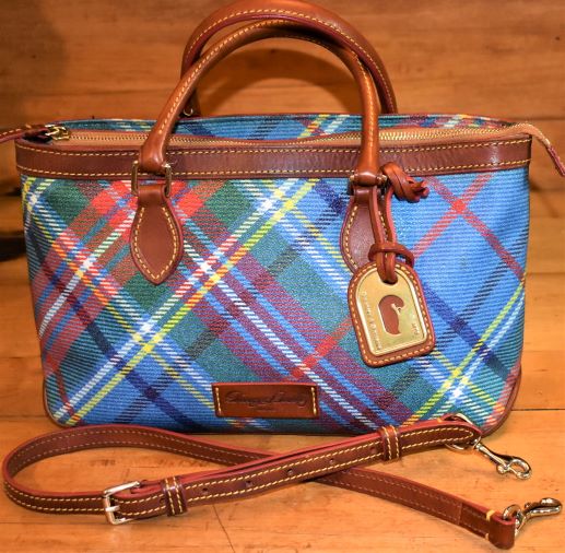 Dooney Sublime Blue Scottish Tartan Satchel Shoulder Bag