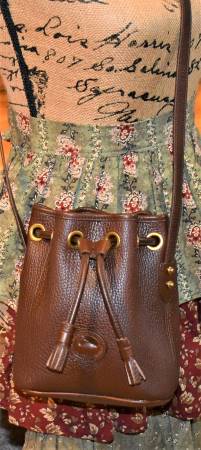 Vintage Dooney & Bourke  All-Weather Leather  Mini Drawstring Shoulder-CrossBody Bag  Chocolate Brown