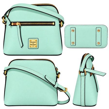 Dooney and Bourke  Italian Leather  Domed Adjustable Mini Shoulder Bag  Aqua Turquoise 