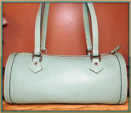 Deluxe Seafoam Green Barrel Bag All-Weather Leather