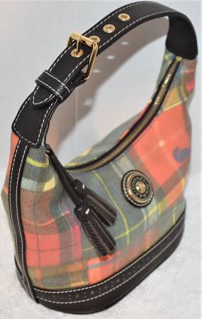 Dooney and Bourke Collection  Coated Canvas with Leather Trim  Patched Plaid Bucket Bag  with Matching Wallet