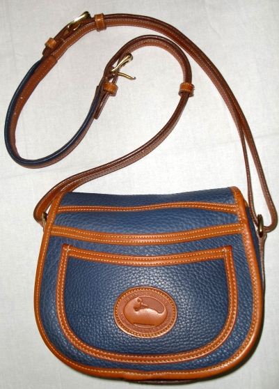 SOLD!!!Slate Blue Dooney and Bourke All Weather Leather Horseshoe Bag Mint & Rare