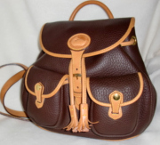 SOLD!!! Dooney and Bourke All Weather Leather Brown & Tan Backpack Saddle Bag Style