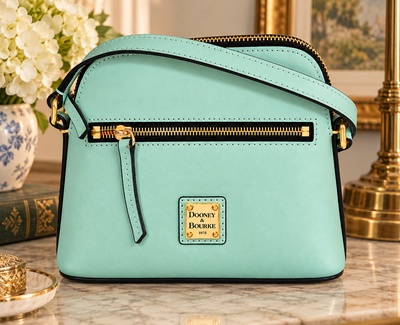 Dooney and Bourke  Italian Leather  Domed Adjustable Mini Shoulder Bag  Aqua Turquoise 